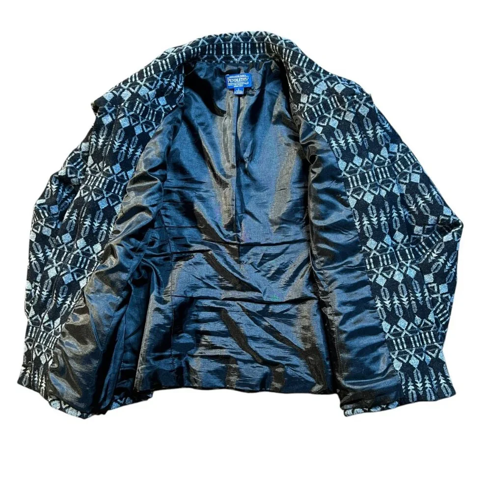 Women's Pendleton 100% Wool Jacquard Pattern Zipper Jacket Coat Blazer - Large - Picture 5 of 15